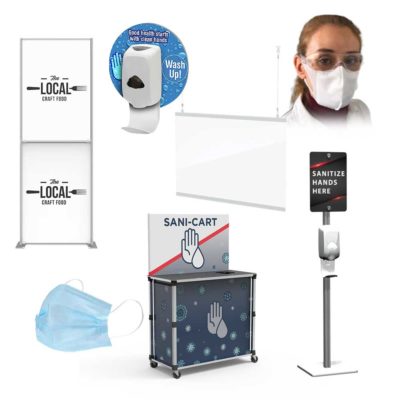 Impact Hand Sanitizer Station Stands, Protective Shields, & Masks