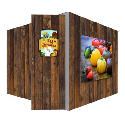 10x10 modular trade show exhibit booth with enclosed structure and display walls